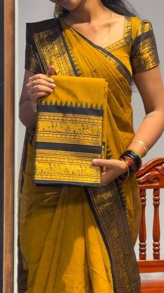Mustard yellow Kanchi cotton saree